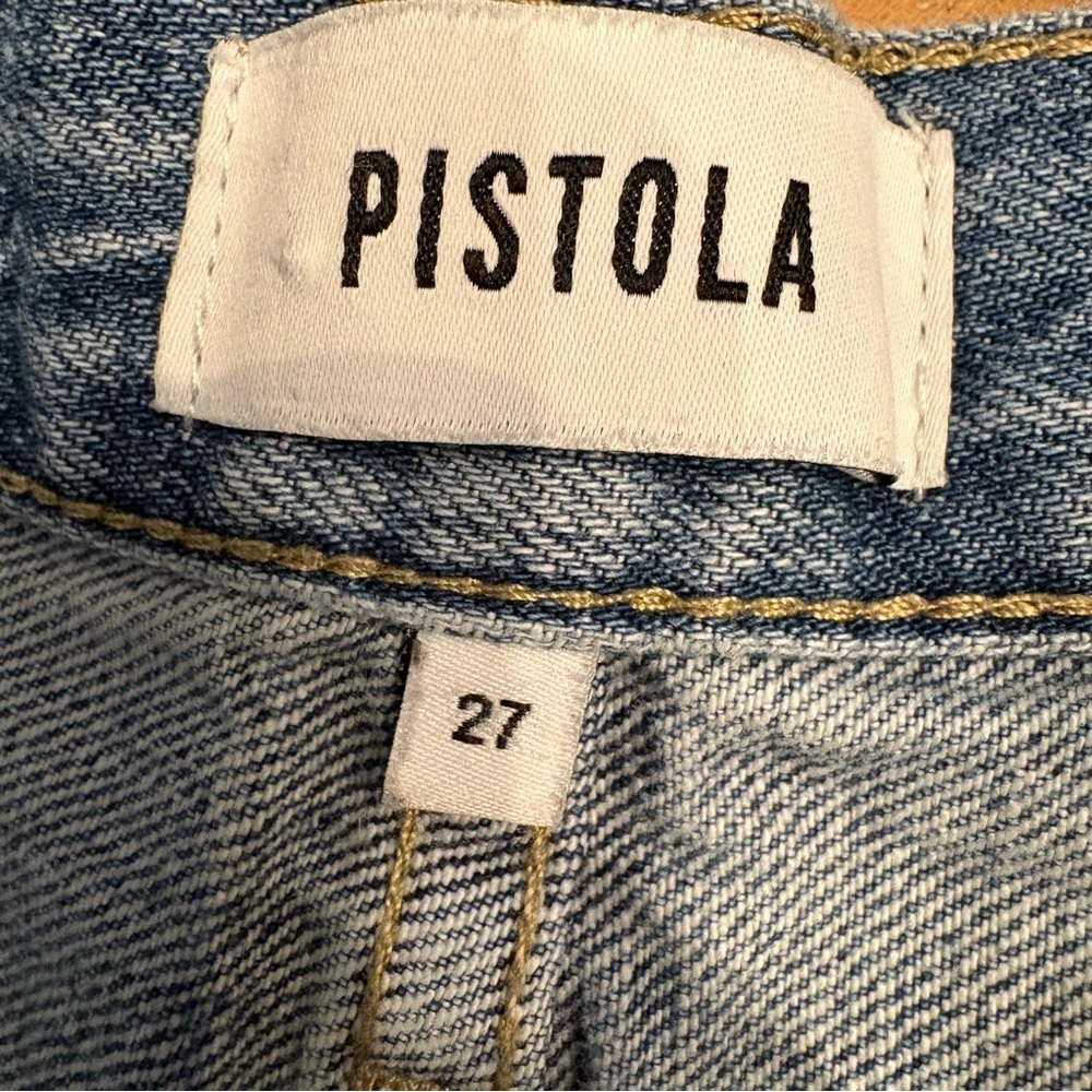 Pistola Jeans Sz 27 Distressed Light Wash Denim High Rise Straight Leg Raw Hem - Picture 6 of 11